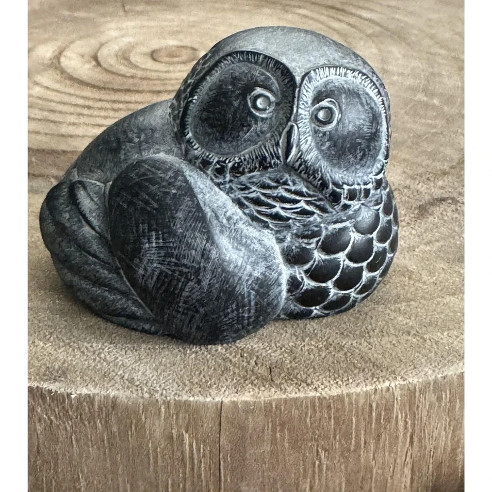 Boma Hand Carved Black Soapstone Owl Figure